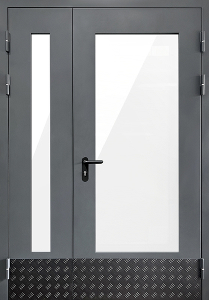 Внешняя сторона Полуторная противопожарная дверь с остеклением более 25% EIWS 60 и отбойником «квинтет» (16)